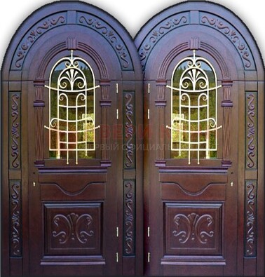 Индивидуальная арочная дверь со стеклом и ковкой ДА-19 в Воронеже