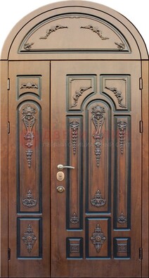 Арочная железная дверь с виноритом и узором ДА-36 в Павловском Посаде