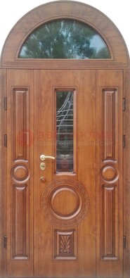 Двустворчатая железная дверь МДФ со стеклом в форме арки ДА-52 в Павловском Посаде