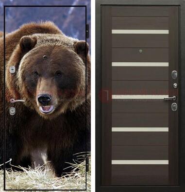 Железная дверь с фотопечатью медведя ДФ-7 в Ступино