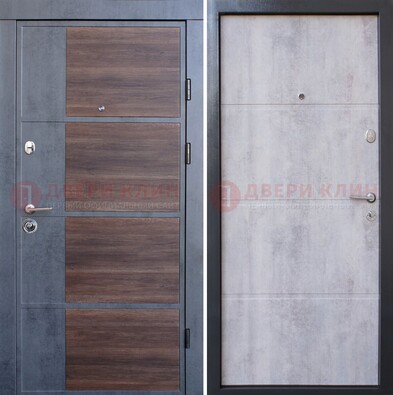 Серая железная дверь коричневой вставкой с терморазрывом и МДФ ДМ-211 в Павловском Посаде