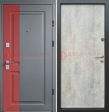 Серая с красной полосой металлическая дверь МДФ ДМ-245 в Волхове