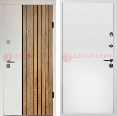 Белая с коричневой вставкой филенчатая дверь МДФ ДМ-278 в Павловском Посаде