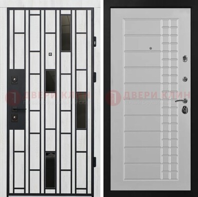 Белая с черными элементами железная дверь МДФ ДМ-282 в Павловском Посаде