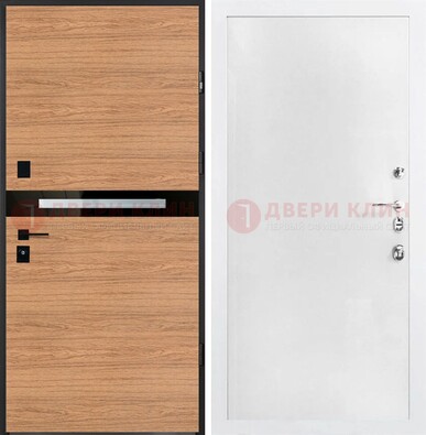Железная коричневая дверь с МДФ в белом цвете ДМ-313 в Павловском Посаде