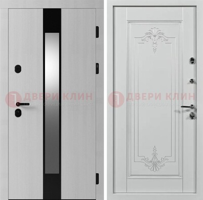 Белая металлическая дверь МДФ с зеркальной вставкой ДМ-324 в Павловском Посаде