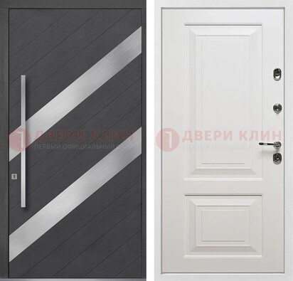 Серая входная дверь МДФ с металлическими вставками ДМ-325 в Павловском Посаде
