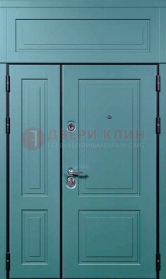 Синяя металлическая дверь с МДФ и верхней фрамугой ДМ-339 в Павловском Посаде