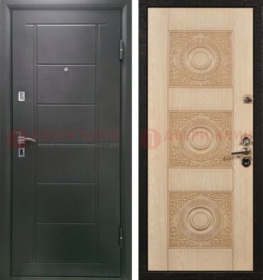 Темная железная дверь с МДФ в квартиру ДМ-344 в Павловском Посаде