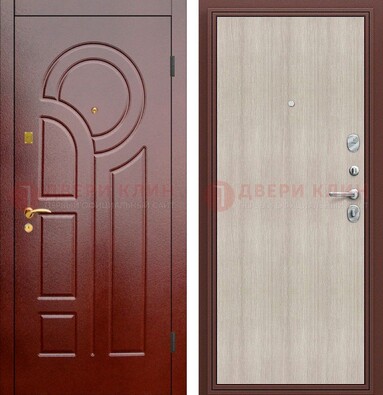 Красная металлическая дверь с МДФ панелями ДМ-368 в Павловском Посаде