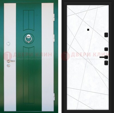 Зеленая железная дверь с панелями МДФ ДМ-369 в Павловском Посаде