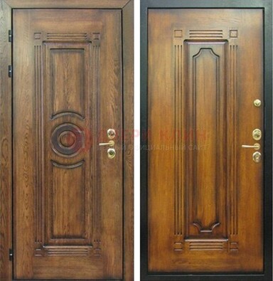 Коричневая металлическая дверь с массивом дуба с рисунком ДМД-10 в Павловском Посаде