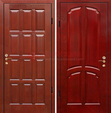 Красная металлическая дверь с массивом дуба ДМД-15 в Павловском Посаде