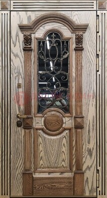 Железная дверь с массивом дуба со стеклом и ковкой ДМД-47 в Павловском Посаде