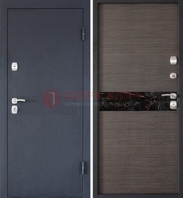 Черная железная дверь с порошковым напылением МДФ внутри ДП-114 в Павловском Посаде