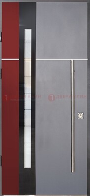 Серая входная дверь с порошковым окрасом и красной вставкой ДП-175 в Павловском Посаде