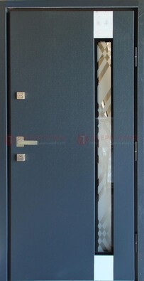 Серая стальная дверь с порошковым покрытием и стеклянной вставкой ДП-216 в Тольятти