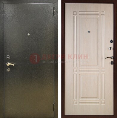 Стальная темно-серая дверь с порошковым напылением и МДФ Белый дуб ДП-277 в Павловском Посаде