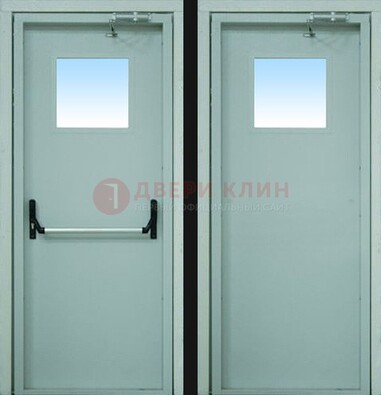 Серая металлическая противопожарная дверь со стеклянной вставкой ДПП-3 В Ижевске