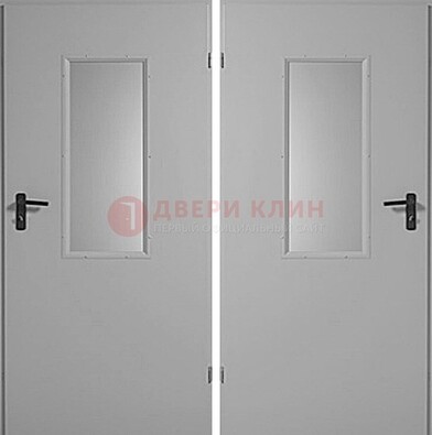 Белая металлическая противопожарная дверь с декоративной вставкой ДПП-7 в Павловском Посаде