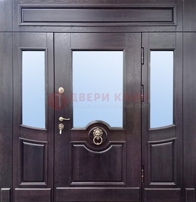 Филенчатая металлическая дверь с панелью МДФ и стеклом ДПР-102 в Павловском Посаде