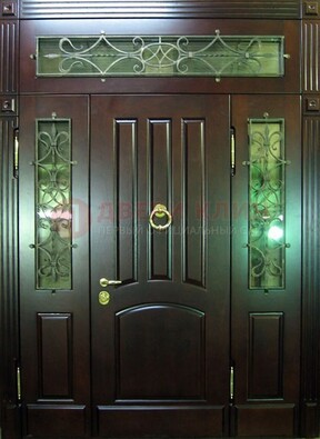 Стальная парадная дверь со стеклом и ковкой ДПР-18 для деревянного дома в Павловском Посаде