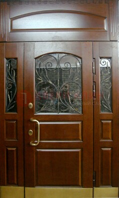 Стальная парадная дверь со вставками из стекла и ковки ДПР-30 в коттедж в Павловском Посаде