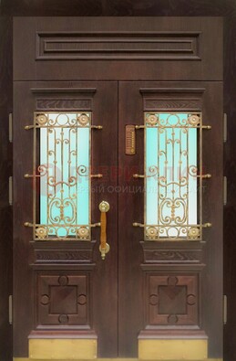 Парадная дверь со вставками из стекла и ковки ДПР-43 для каркасного дома в Павловском Посаде