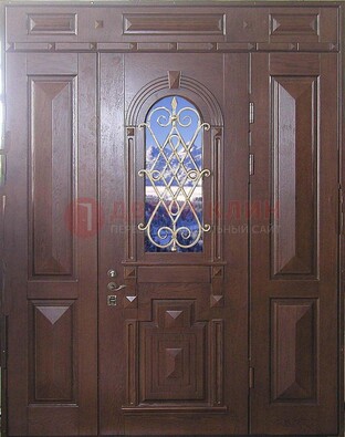 Стальная парадная дверь со стеклом и ковкой ДПР-4 для коттеджа в Павловском Посаде