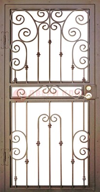 Коричневая металлическая решетчатая дверь с ковкой ДР-16 в Павловском Посаде