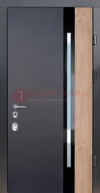 Черная металлическая дверь МДФ со стеклом ДС-14 в Павловском Посаде