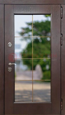 Коричневая стальная дверь со стеклом ДС-19 в Павловском Посаде