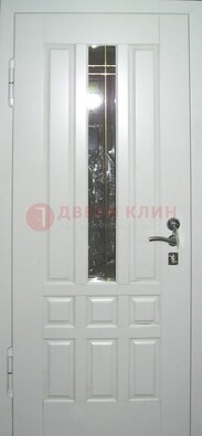 Белая металлическая дверь со стеклом ДС-1 в загородный дом в Павловском Посаде