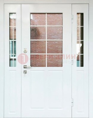 Белая стальная дверь со стеклом и фрамугами ДС-27 в Павловском Посаде