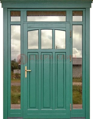 Зеленая металлическая дверь МДФ со стеклом ДС-43 в Павловском Посаде