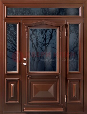 Коричневая металлическая дверь со стеклом ДС-67 в Павловском Посаде