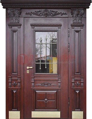 Железная парадная дверь массив дуба со стеклом и ковкой ДСК-175 в Павловском Посаде