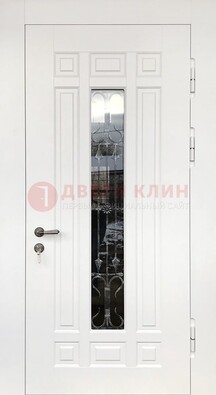 Белая стальная дверь винорит со стеклом и ковкой ДСК-191 в Павловском Посаде