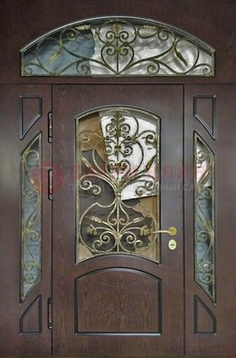 Входная дверь Винорит со стеклом и ковкой и фрамугами ДСК-213 в Павловском Посаде