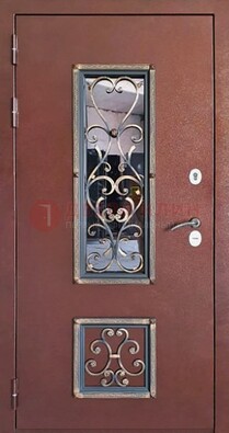 Уличная дверь Порошок со стеклом и ковкой для дома ДСК-218 в Новосибирске