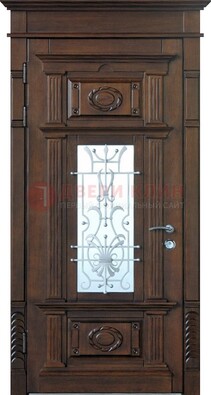 Филенчатая входная дверь Массив со стеклом и ковкой ДСК-227 во Владимире