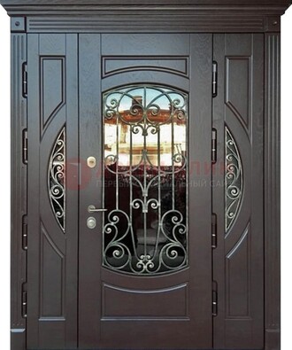Полуторная железная дверь Винорит со стеклом и ковкой ДСК-231 в Павловском Посаде