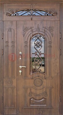 Распашная стальная дверь Винорит со стеклом и ковкой ДСК-232 в Павловском Посаде