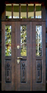 Стальная дверь Винорит со стеклом и ковкой с фрамугой ДСК-233 в Павловском Посаде