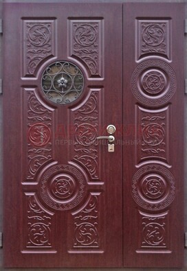 Красная железная дверь Винорит со стеклом и ковкой ДСК-235 в Павловском Посаде