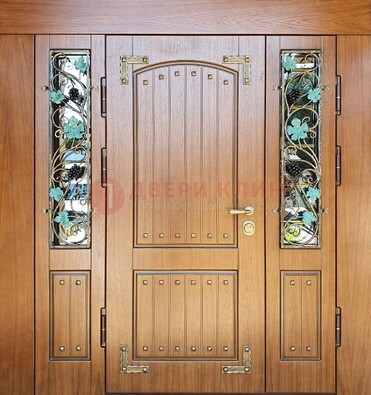 Железная дверь Винорит со стеклом и ковкой лозы ДСК-236 в Павловском Посаде