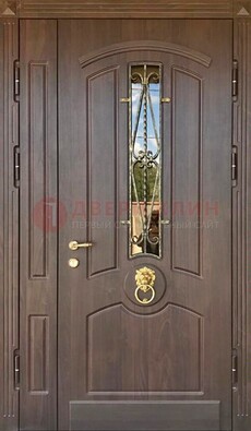Стальная полуторная дверь Винорит со стеклом и ковкой ДСК-237 в Павловском Посаде