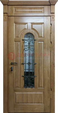 Металлическая дверь массив со стеклом и ковкой для дома ДСК-246 в Павловском Посаде