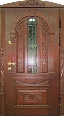 Узорная железная дверь массив со стеклом и ковкой ДСК-247 в Павловском Посаде