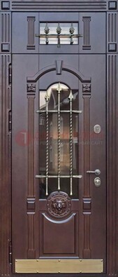 Металлическая дверь массив со стеклом и ковкой с фрамугой ДСК-249 в Павловском Посаде